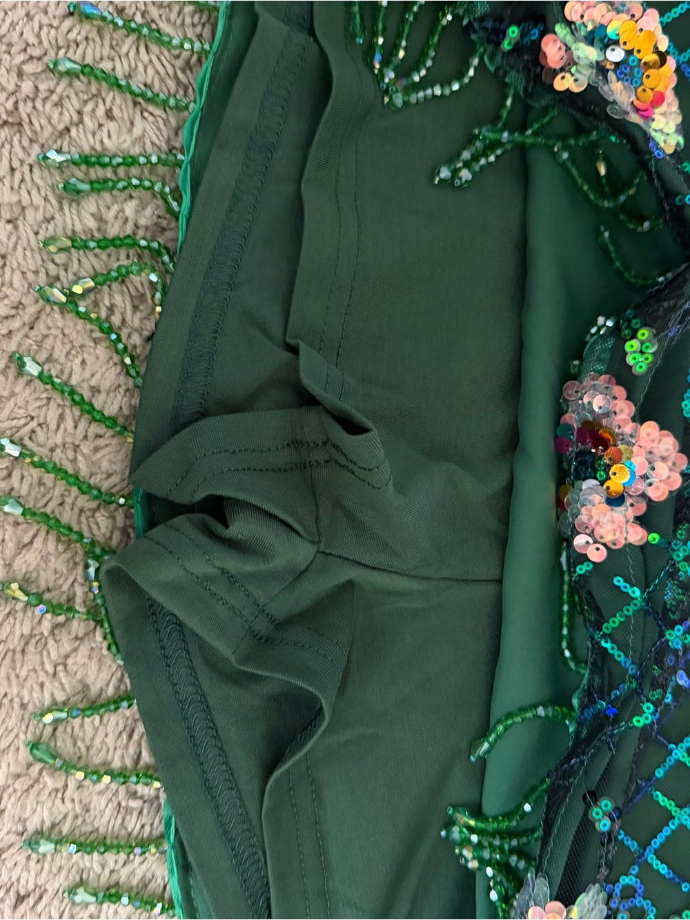 Embellished Green Beaded Mini Skirt with Floral Sequins - Picture 6 of 6
